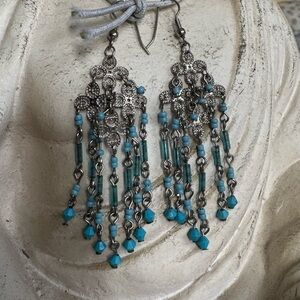 Elegant Silver and turquoise Chandelier Earrings